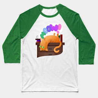 Funny Cartoon Cat with Books Pet Animal Illustration - MEOW Baseball T-Shirt